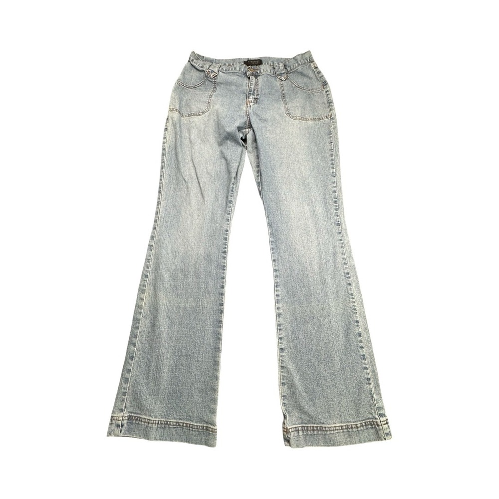 Lee Jeans Womens 16L Blue Riveted Flare Stretch Light Wash Patch Pocket Denim